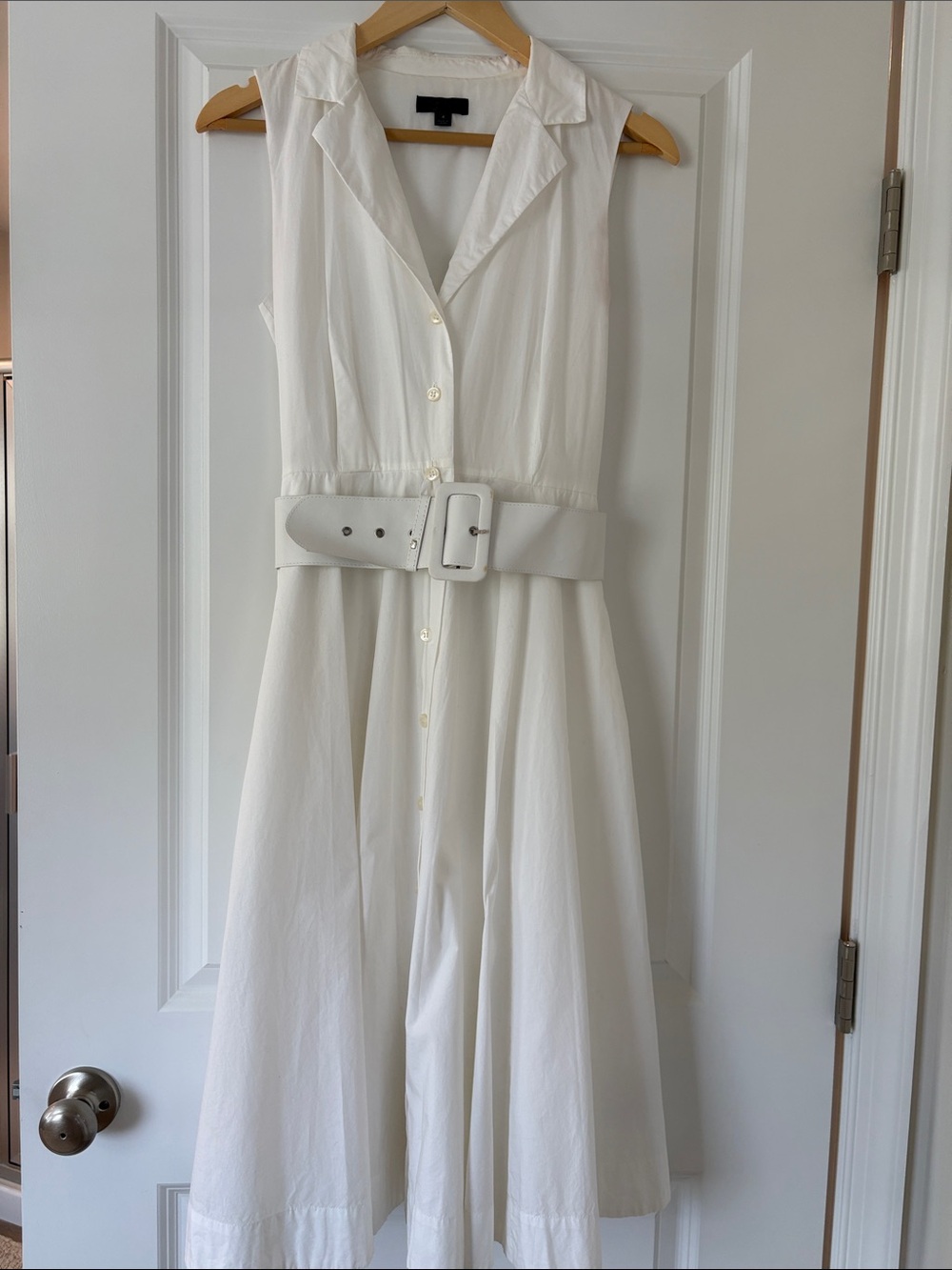 J. Crew Sleeveless White Shirtwaist Dress with Wide Belt